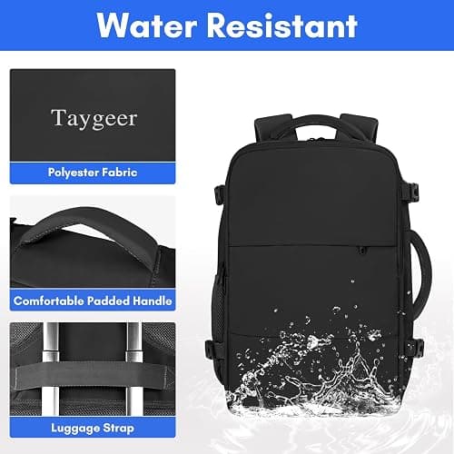Taygeer Travel Laptop Backpack for Men Women, Airplane Approved Travel Backpack Suitcase with Water Bottle Pocket, Lightweight College 35l Luggage Bag 15.6inch Laptop Mochila Gifts for Business,Black thumbnail 8