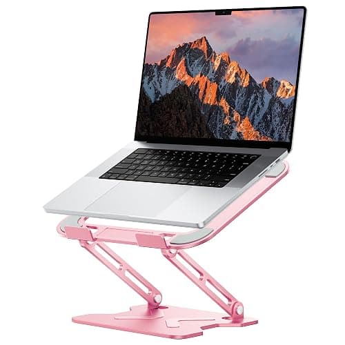 JCZT Adjustable Laptop Stand for Desk, Metal Foldable Laptop Riser, Portable Laptop Holder Mount, Ventilated Cooling Computer Notebook Stand for MacBook Air Pro, All 10-16'' Notebooks Laptops, Pink - Image 1