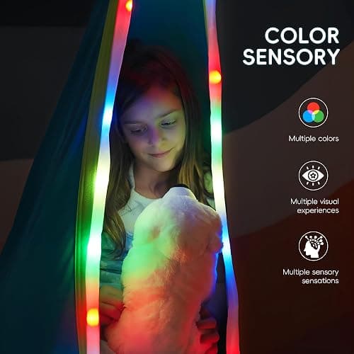 OUTREE Light Up Pod Swing Seat, Sensory Swing with LED Light, Cotton Kids Chair for Indoor and Outdoor, Hammock Chair Easy to Install, Blue thumbnail 2