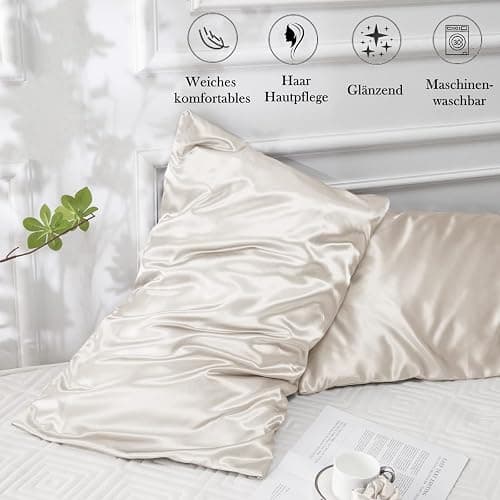 Vielit 2 Pack Satin Pillowcase 40x80 Beige, Soft as Silk Pillow Cases, Better Care Than Silk Pillow case with 2 Hair Scrunchies thumbnail 5