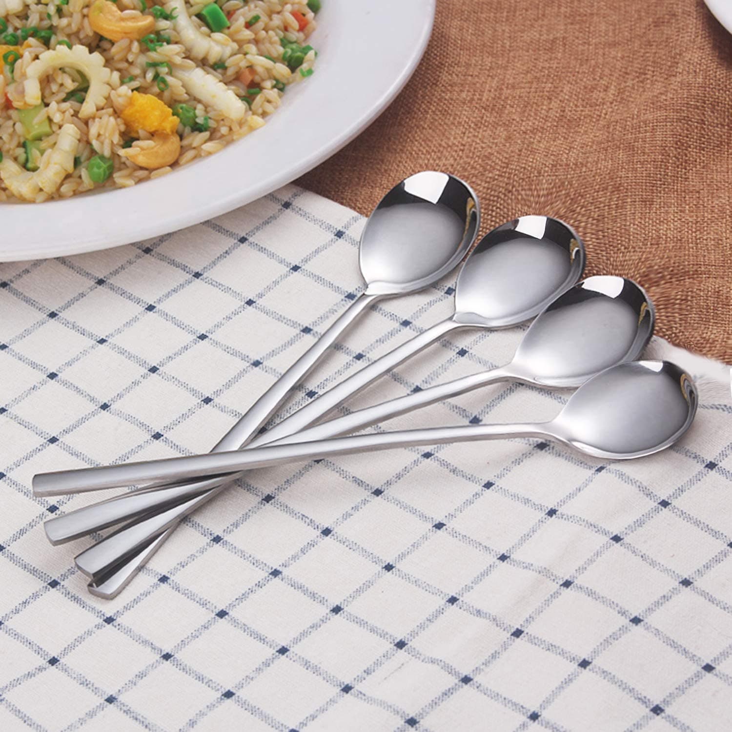 Spoons, 8 Pieces Stainless Steel Korean Spoons,8.5 Inch Soup Spoons,Long Handle Dinner Spoons,Rice Spoon,Table Spoon for Home, Kitchen or Restaurant thumbnail 2