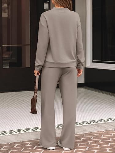 LILLUSORY Womens Two Piece Lounge Sets Mock Turtleneck Tops Wide Leg Drawstring Pants Sweatsuit with Pockets thumbnail 4