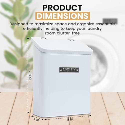 Embossed Magnetic Lint Bin For Laundry Room | Modern Farmhouse Laundry Lint Bin | Lint Trash Can For Laundry Room | White Lint Bin For Laundry Room Magnetic | Space Saving Storage Laundry Bin with Lid thumbnail 5