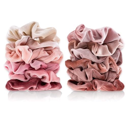 Whaline 12Pcs Blush Theme Scrunchies Velvet Elastics for Women Pink Bobbles Soft Lovers Scrunchy Classic Thick Hair Bands Ties Gifts for Teenage Girls thumbnail 7