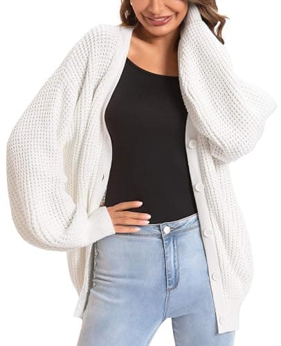 QUALFORT Cardigan Sweaters for Women 100% Cotton Button-Down Oversized Knit Outerwear Fall Tops for Women 2025 thumbnail 6