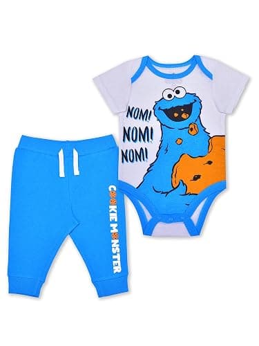 Sesame Street Cookie Monster Baby Boys Bodysuit and Pants Set for Newborn and Infant - Image 1