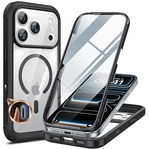 Miracase Magnetic for iPhone 17 Pro max  Case 6.3" [Compatible with MagSafe] Full-Body Phone Case with Built-in Glass Screen Protector & Camera Control,Drop Proof iPhone 17 Pro Cover, Black - Image 1