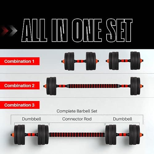 Straame 20KG Adjustable Dumbbell & Barbell Weight Set with Foam-Padded Connector. Free Weights for Home Gym, Strength Training, Non-Slip TPR Grips, PE Shell Plates, Compact Storage thumbnail 7