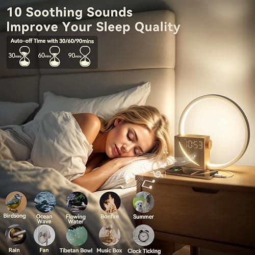 Vivilumens Sunrise Alarm Clock Sound Machine Nightlight, Gradual Wake Up Light, Digital Dimmable Clock, 10 White Noise Sleep Sounds, Snooze, Dual Clocks for Heavy Sleeper Adult, Decor Gifts for Women thumbnail 3