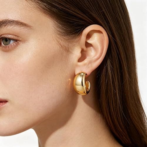 FOURPG 10 Pairs Hypoallergenic Chunky Gold Dangle Earrings for Women Trendy Thick Gold Plated Hoop Earrings Set Lightweight Jewelry thumbnail 4