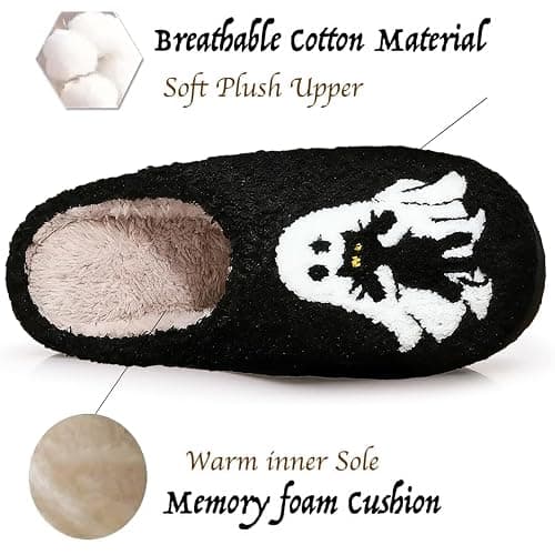 Afellicy Halloween Slippers for Women Holiday Gifts House Home Bedroom Slipper Memory Foam Retro Indoor Outdoor Shoes thumbnail 5