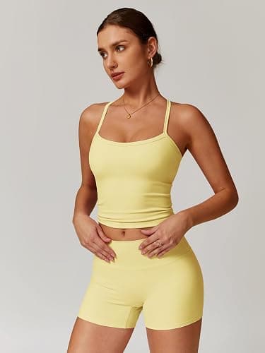 OMEWEE Women's Yoga Outfits Backless Strappy Sports Bra and High waisted hip-lifting shorts Matching workout set thumbnail 2