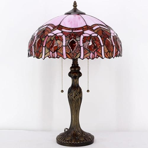 ZJART Tiffany Table Lamp Stained Glass Lamp 16X16X24 Inch Antique Reading Light (Pink Jewelry) thumbnail 3