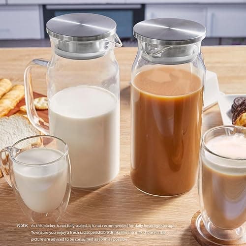 Bivvclaz 2 Liter 68 oz Glass Pitcher with Lid and Handle, Glass Carafe for Hot/Cold Water, Large Iced Tea Pitcher for Coffee, Juice and Homemade Beverage thumbnail 2