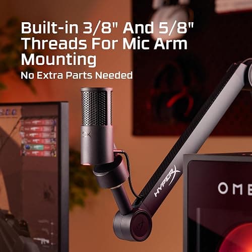 HyperX SoloCast 2 – Gaming USB Condenser Mic for PC, USB-C to USB-A, Built-in Pop Filter, Internal Shock Mount, Plug and Play, 24-bit / 96kHz, Compact Tiltable Stand – Black thumbnail 7