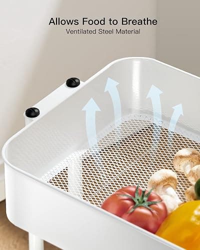 Pipishell 3 Tier Metal Rolling Utility Cart, Heavy-Duty Storage Rolling Cart with 2 Lockable Wheels, Multifunctional Mesh Organization Utility Cart for Kitchen Dining Room Living Room (White) - White - 3 Tier thumbnail 6