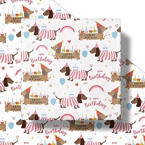 RUSPEPA Dog Birthday Wrapping Paper Roll for Girls, Mini Roll, Pink Dachshund with Cake, Balloon and Happy Birthday Text Design Gift Wrap for Kids, Pet Lovers, Puppy Party, 17 Inches x 16.4 Feet thumbnail 2