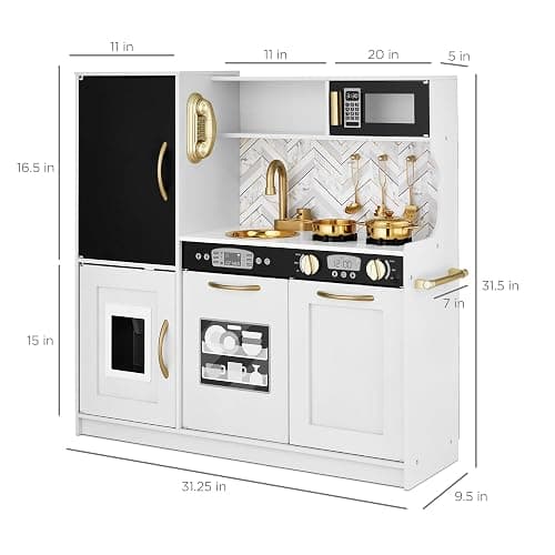 Best Choice Products Pretend Play Kitchen Wooden Toy Set for Kids w/Realistic Design, Telephone, Utensils, Oven, Microwave, Sink - White Bevel thumbnail 2