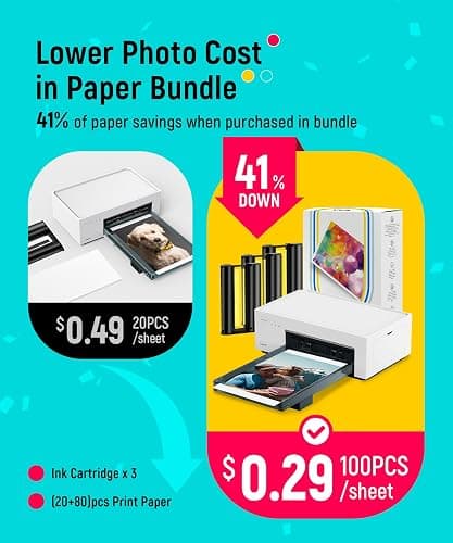 Liene 4x6'' Photo Printer, Phone Printer 100 Sheets, Full-Color Photo, Portable Instant Photo Printer for iPhone Android, Thermal Dye Sublimation, Wi-Fi Picture Printer 100 Papers & 3 Cartridges thumbnail 3