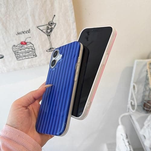 Reoomukk Cute Striped Teal Phone Case for iPhone 16 | Aesthetic Trendy Geometric Vertical Lines Pattern, Chic Fashion Simple Protective Cover for Girls Women thumbnail 9