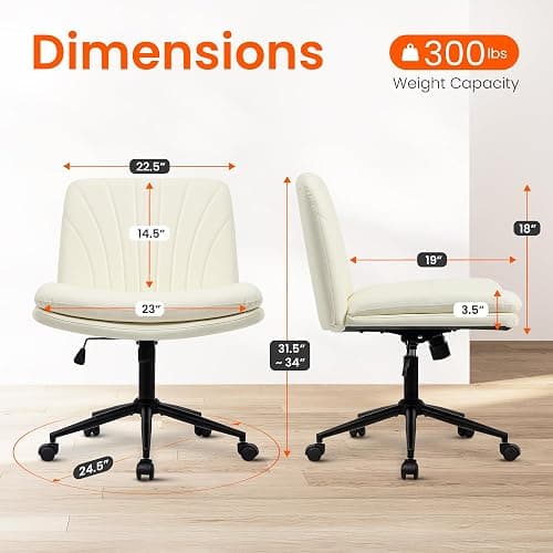 Orange Factory Criss Cross Chair with Wheels Comfy Wide Vanity Desk Chair Dual Base Leather Armless Adjustable Swivel for Home Computer Task (Beige) thumbnail 2