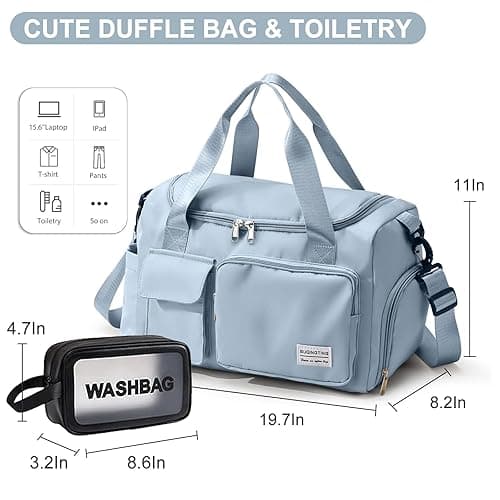 Small Gym Bag for Women, Travel Duffle Bag Carry On Weekender Bag with Shoe Compartment thumbnail 4