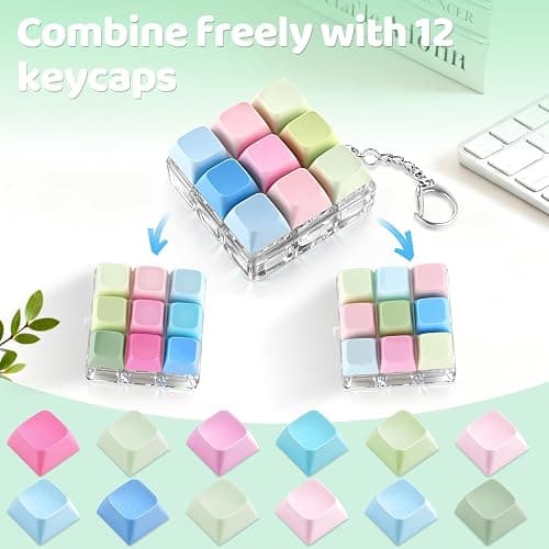 Keyboard Fidget Toy with 3 Extra Keycaps – 9 Key Fidget Keychain Stress Relief Fidget Clicker – Clicky Fidget Toys for Adults, Improve Focus & Relieve Anxiety at Work, Travel – Stress Relief Gifts thumbnail 2