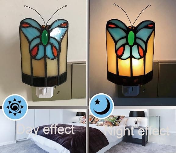 HUIMEIJU Tiffany Butterfly Colored Glass Wall Insert Night Light, Handmade Art Glass Room Light thumbnail 4