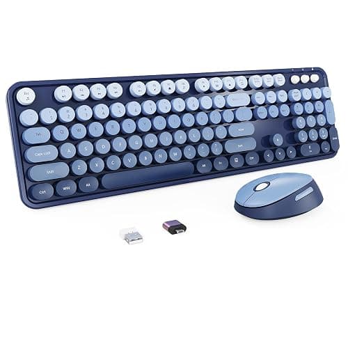 Nowlike Wireless Keyboard and Mouse Combo, Retro Typewriter Keyboard with Round Keycaps, Full-Size Ergonomic, Blue, Ideal for Windows PC, Home, Office, and College, Wireless Keyboard Mouse Combo - Image 1