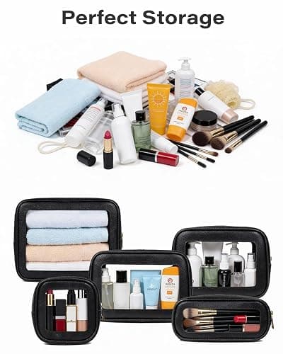5Pcs Diaper Bag Organizer Pouch Set, Waterproof Travel Clear Makeup Bag Set for Women Small Toiletry Bag Travel Packing Organizer Bags Cosmetic Case with Zipper Compact Car Organizer Bag (Black Set) thumbnail 3