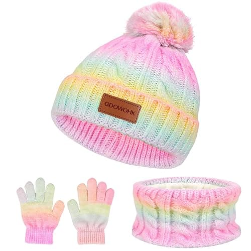 GDOWOHK Winter Hat Gloves Scarf Set, 5% Wool Warm Fleece Beanie, Knit Scarf, Touchscreen Gloves - Image 1