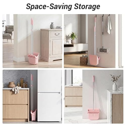 Zeawec Broom with Dustpan Combo Set, Long Handle Upright Standing Self-Cleaning Broom and Dustpan Set for Pet Hair & Dust Cleanup, Indoor Outdoor Use for Home, Kitchen, Office, Pink thumbnail 6