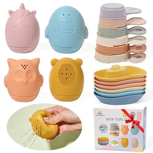 Baby Bath Toys 16 Pack Easy-Clean & Squeezable Silicone Bath Toys for Babies 6-12 Months Mold Free Bath Toys Toddlers 2-4 Bathtub Water Pool Toys - Image 1