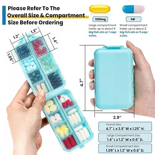 3 Pack | 14 Grids | Travel Pill Organizer Box | 415-Pcs Medicine Name Labels | Khaki+Grey+Sky Blue thumbnail 5