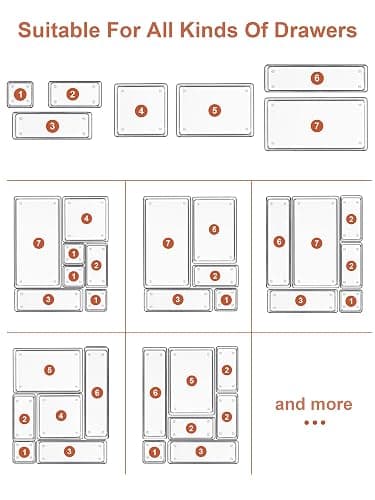 SMARTAKE 30-Piece Drawer Organizer with Non-Slip Silicone Pads, 7-Size Desk Drawer Organizer Trays Storage Tray for Makeup, Jewelries, Utensils in Bedroom Dresser, Office and Kitchen (Clear) thumbnail 7