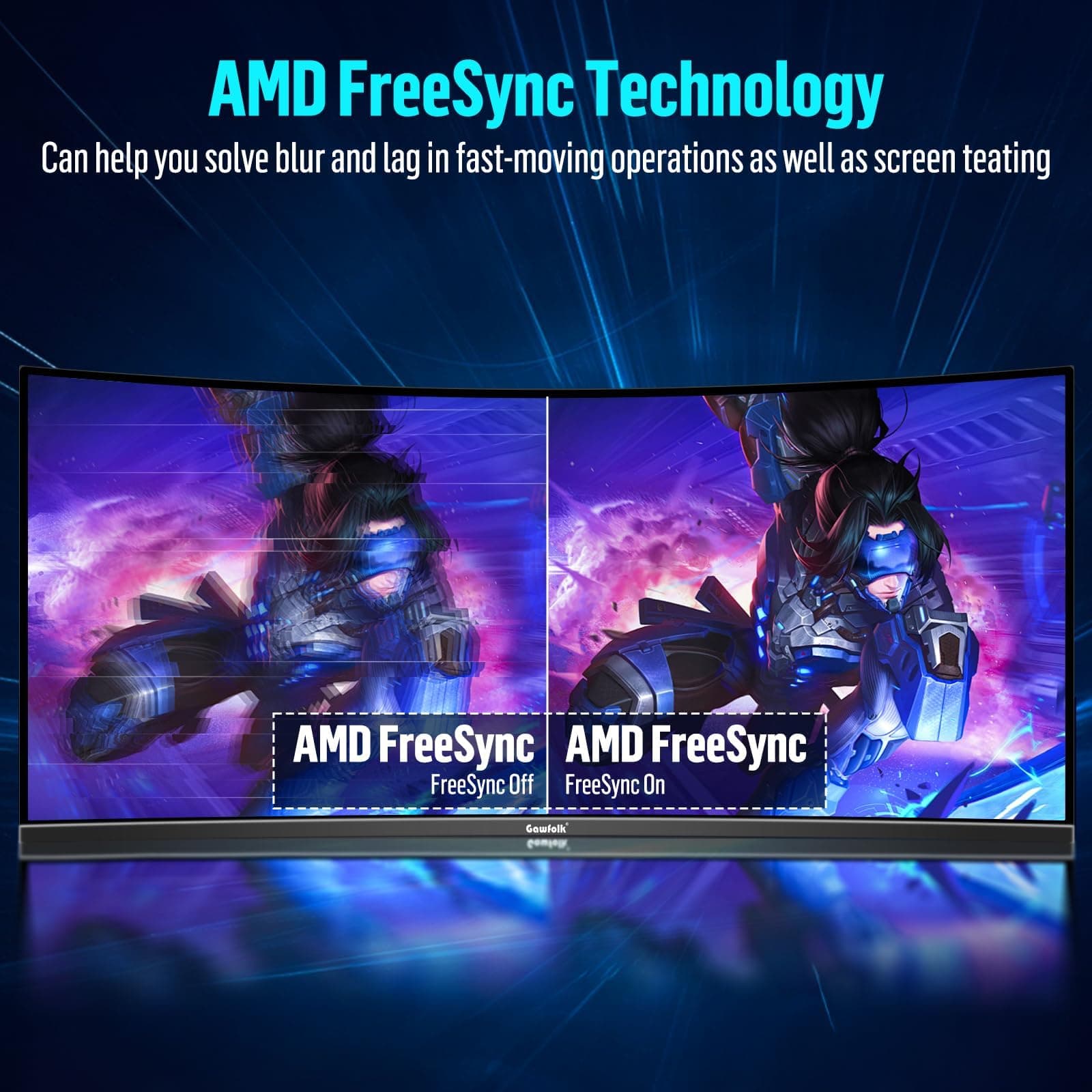 Gawfolk 34 inch Curved ultrawide Gaming Monitor, UWQHD 3440x1440, 1500R Curvature 165hz Refresh Rate Curved Computer Screen with FreeSync and Eye Care Technology, Liftable Stand thumbnail 3