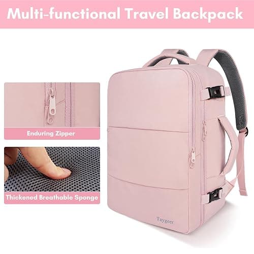Taygeer Travel Backpack for Women, Carry On Backpack with Water Bottle Pocket & Shoe Pouch, TSA 15.6inch Laptop Mochila Flight Approved, Nurse Bag Casual Daypack for Weekender Business Hiking, Pink thumbnail 8