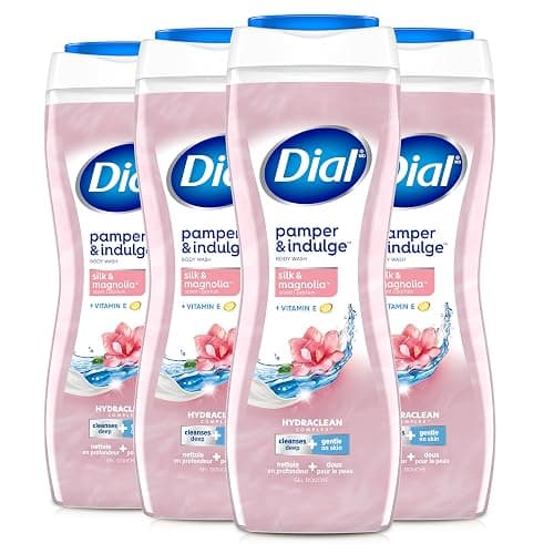 Dial Body Wash, Hydraclean Complex & Vitamin E, Gentle, Leaves Skin Feeling Nourished, Dermatologist-Tested, No Parabens & Sulfates, Pamper & Indulge, Silk & Magnolia, 16 Fl Oz (Pack of 4) - Image 1