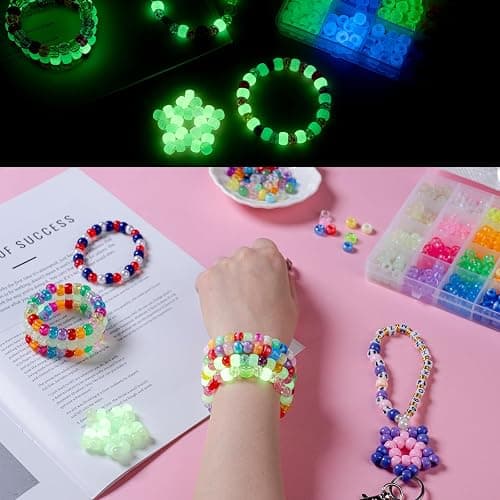SJZWSD Kandi Beads Bulk Pony Beads Kit 3600+ Pcs, Rave Bracelet Making Set with Glow in The Dark, 96 Colors UV Star Heart Flower Alphabet Letters for Girls Kids Teens DIY Gift thumbnail 5