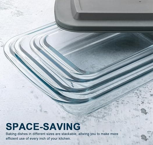 8-Piece Deep Glass Baking Dish Set with Plastic lids,Rectangular Glass Bakeware Set with Lids, Baking Pans for Lasagna, Leftovers, Cooking, Kitchen, Freezer-to-Oven and Dishwasher, Gray thumbnail 4
