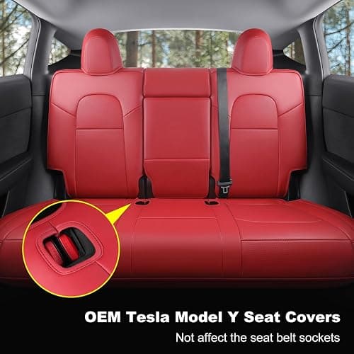 Wekar Tesla Model Y Car Seat Covers Nappa Leather Car Interior Seat Airbag Compatible Cushion Cover Full Set Custom Fit 2024 2023 2022 2021 2020, Nappa Wine Red thumbnail 4