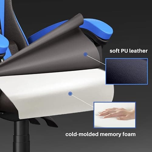 bigzzia Gaming Stuhl Ergonomisch, Gaming Sessel, Pc Stuhl, Gaming Chair, 90-135° Rückenlehne Gamer Stuhl Mit Kopfkissen Und Armlehnen für Jugendliche und Erwachsene Blau thumbnail 4