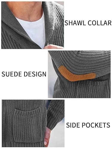 Runcati Men's Shawl Collar Cardigan Sweater Multi-Color Button Down Knitted Sweaters with Pockets thumbnail 6