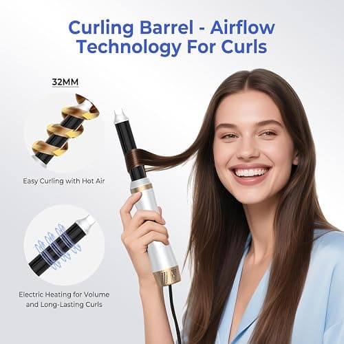 5 in 1 Blow Dryer Brush,Hair Dryer Brush Set,Negative Ionic Blow Dry Brush with Air Curler Wrap Hair Styler, Detachable Hair Tool for Curling, Volumizer,Straightener,Drying thumbnail 2