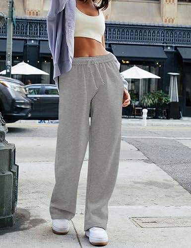 HeSaYep Women's Wide Leg Sweatpants 2025 Trendy Interior Drawstring Baggy Sweatpants High Waisted Casual Trousers Jogger Pant thumbnail 3