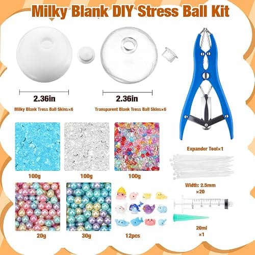 Tasdurian 12 Set DIY Making Kit, Macaron Color, Ocean | Milky Blank Stress Ball DIY Kit, Crunchy Stress Ball, Make Your Own Squeeze Kit Gift, 12 Skin Empty Squeeze Balls,Fill Bead thumbnail 3
