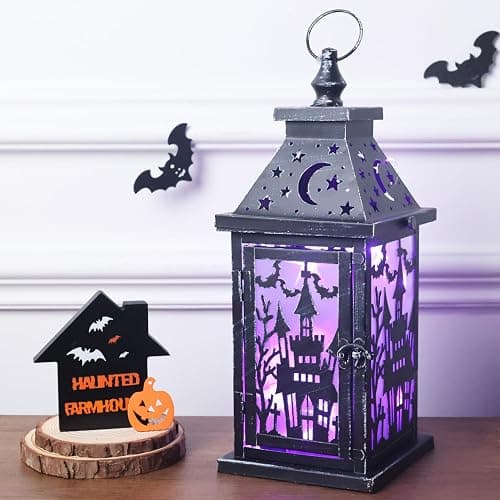 DECORKEY Halloween Decorations Indoor, 15" Decorative Haunted House Candle Lantern with 78" LED Lights(8 Modes), Hanging Spooky Halloween Lanterns for Outdoor Home Room Door Party Decor thumbnail 2
