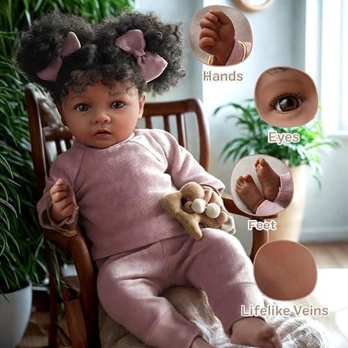 BABESIDE Lifelike Reborn Baby Dolls Daisy Black Girl- 20 Inch Soft Body Realistic-Newborn Handmade Real Life Baby Dolls with Clothes and Toy Gift for Kids Age 3+ thumbnail 5