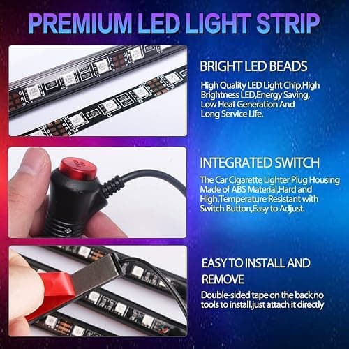 Car LED Strip Light, EJ's SUPER CAR 4pcs 36 LED Multi-Color Car Interior Lights Under Dash Lighting Waterproof Kit with Multi-Mode Change and Wireless Remote Control, Car Charger Included,DC 12V thumbnail 5