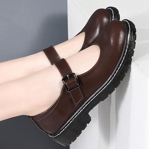 XMM Mary Jane Shoes Women Oxford Shoes Leather Round Toe Flats Non-Slip Ankle Buckle Strap Comfort Casual Dressy Cosplay Party School Work Shoes thumbnail 7